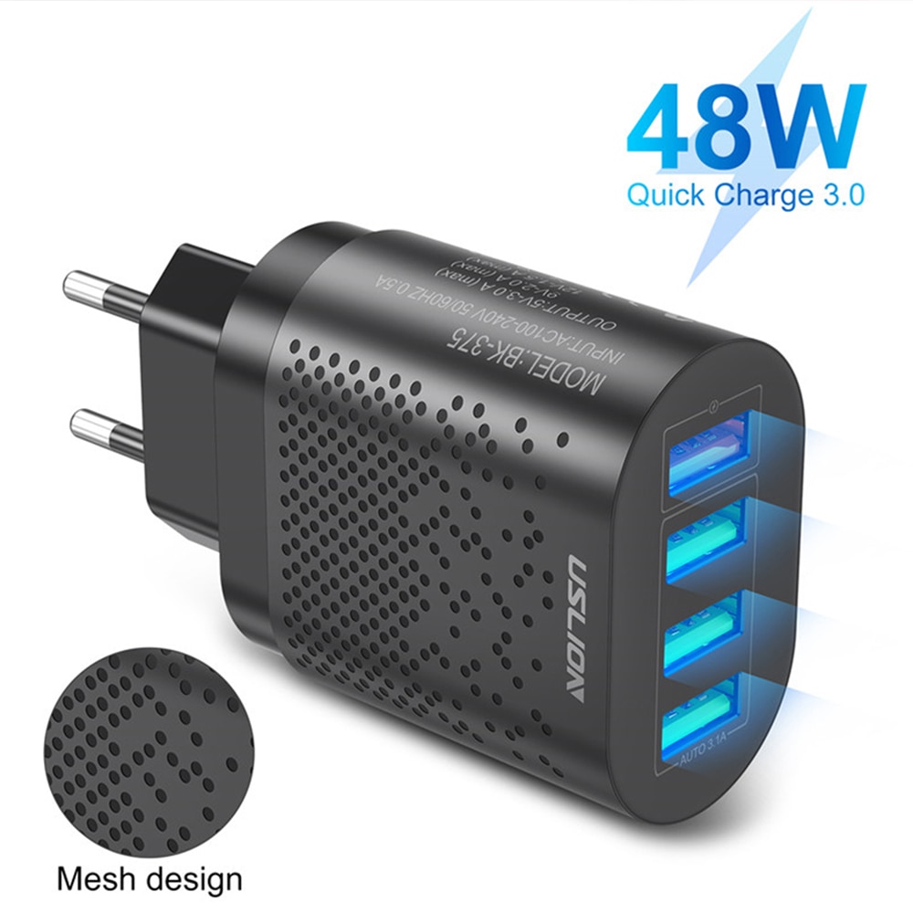 USLION ue/usa podłącz ładowarkę USB 3A Quik opłata 3.0 ładowarka robić telefonu komórkowego dla iPhone 11 Samsung Xiaomi 4 Port 48W szybkie ładowarki ścienne