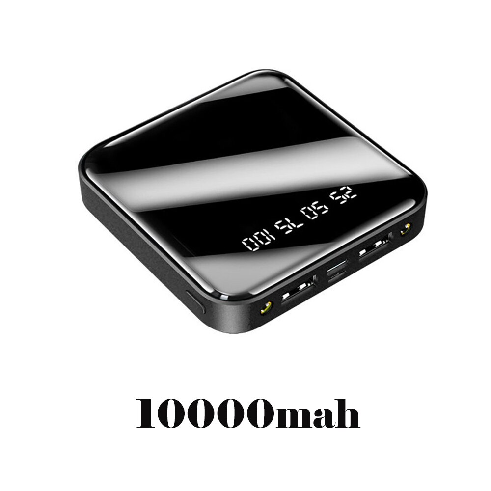 Mini Volledige Spiegel Digitale Display 4500/10000/20000Mah Batterij Doub Usb Ondersteuning Snel Opladen Voor Iphone Huawei xiaomi Sansumg: Black 10000mah