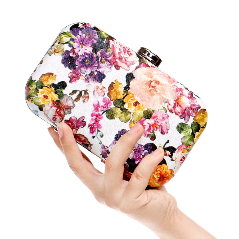 SEKUSA Gedrukt Bloemen Vrouwen Avondtassen Pu Mode Applicaties Chain Schouder Clutch Metalen Kleine Lady Wedding Party Avondtassen