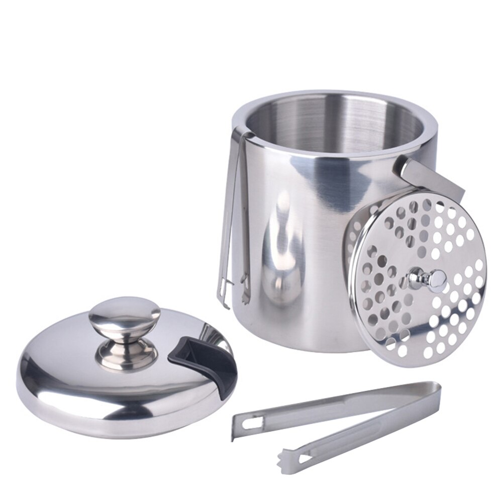 1300ml Stainless Steel Ice Cube Container Double-Walled Ice Bucket ice container with tongs lid Clamp Heat Isolation Bar Tools