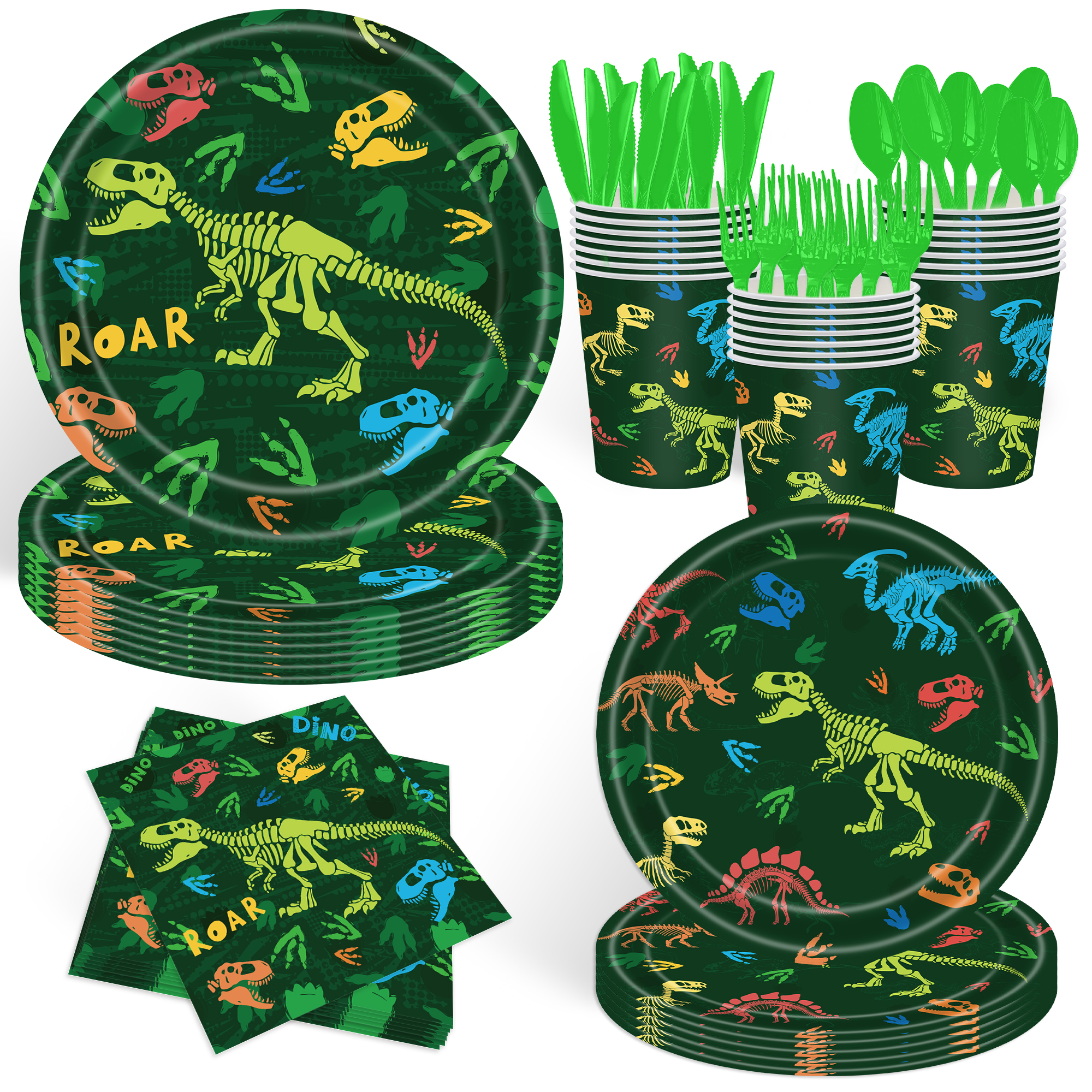 Dinosaurus Thema Wegwerp Servies Papieren Borden Kopjes Servetten Tafelkleed Banner Jongens Dinosaurus Verjaardagsfeestje Decorbenodigdheden
