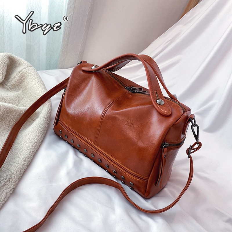 YBYT neue frauen luxus handtaschen öl wachs leder Boston tasche große einkaufstasche Reißverschluss dekorative weibliche schulter crossbody-tasche