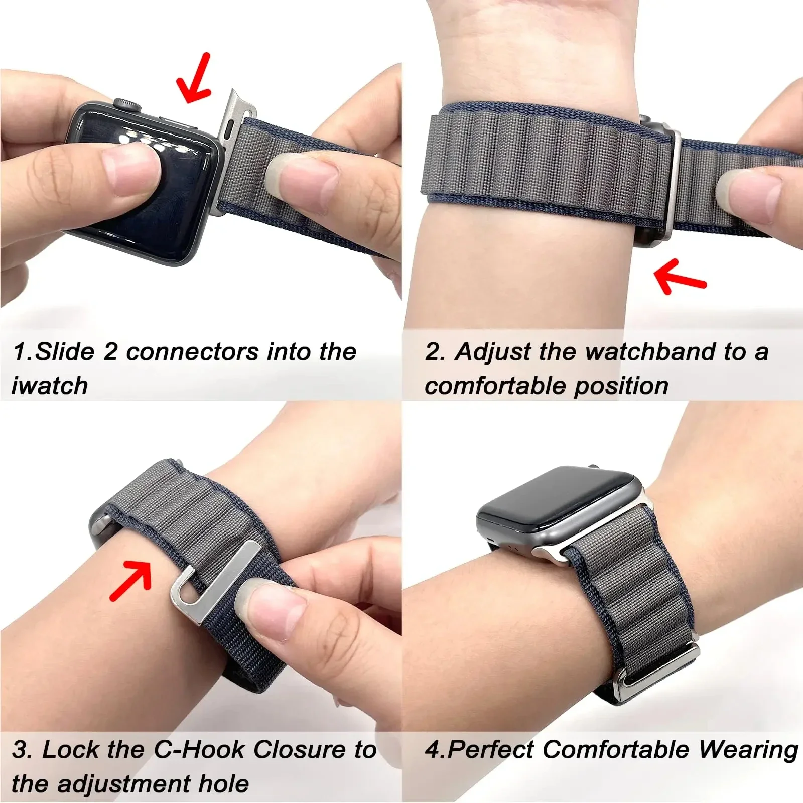 Correa Alpine Loop para Apple Watch Ultra Band 49mm 45mm 44mm 42mm 41mm 40mm pulseras de gancho en C de Metal iwatch SE series 9 8 7 6 5 4 3