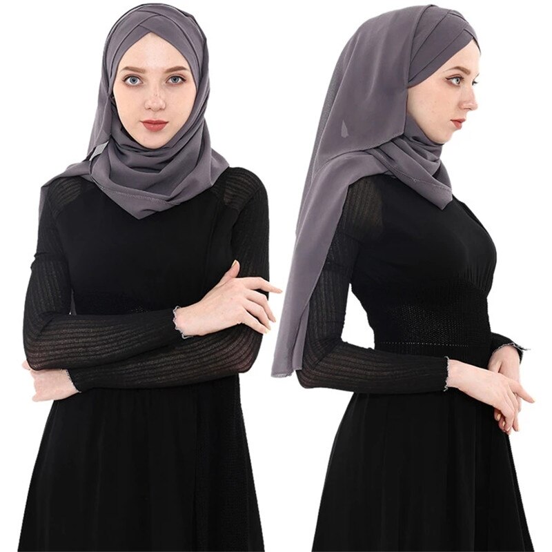 Naiset muslimi huivi pehmeä kiinteä sifonki instant hijab huivit huivi helppo valmistaa islamilainen kääre päähuivit