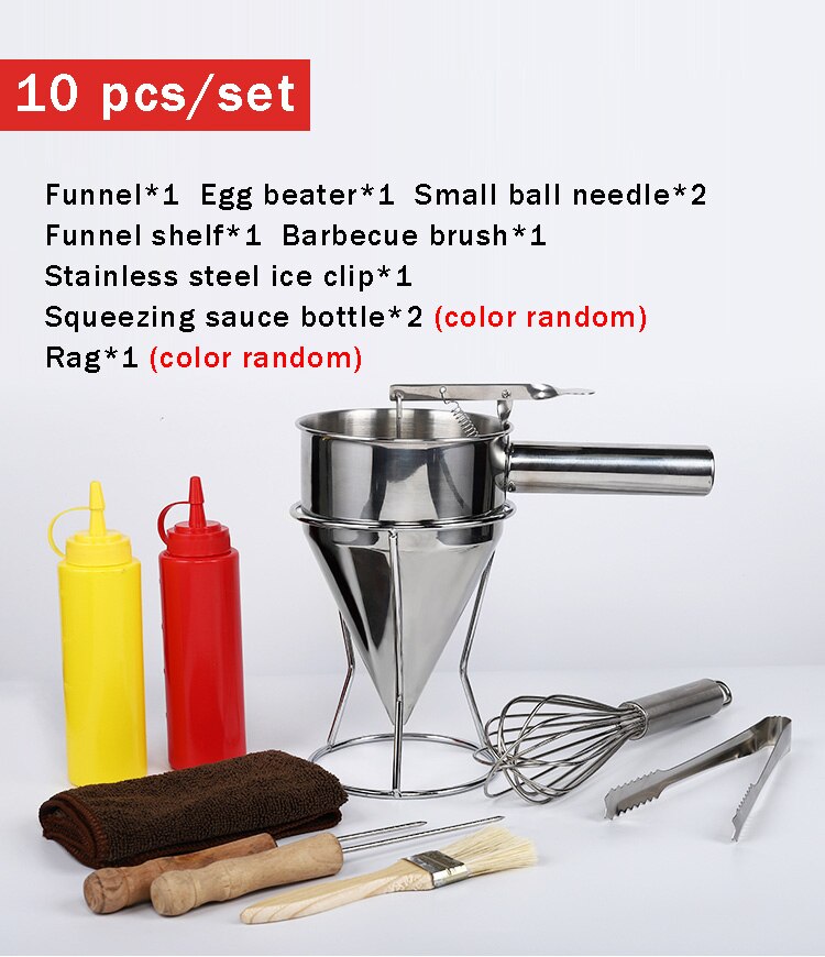 Takoyaki Naald Saus Fles Dispenser Rvs Octopus Ballen Filler Handleiding Beslag Separator Eieren Blender Bakken Tool: 10pcs set