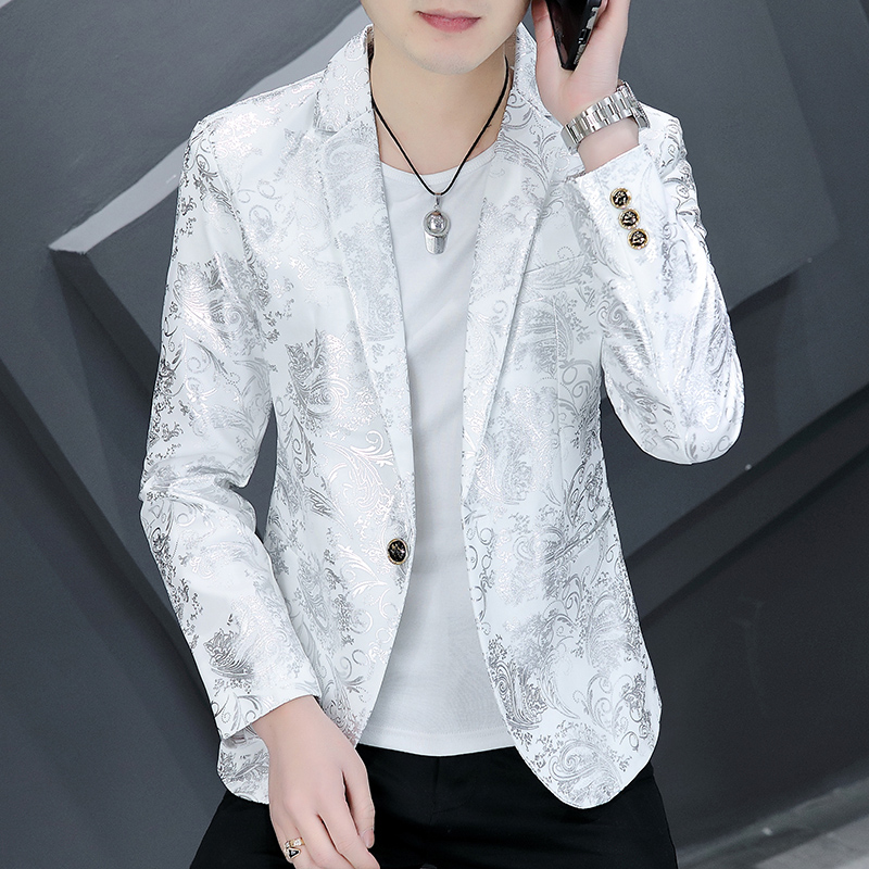 Blazer para hombre, de negocios, caballero, estampado en , estampado, rendimiento al aire libre, tendencia, banquete de boda, chaqueta informal: M / Blanco