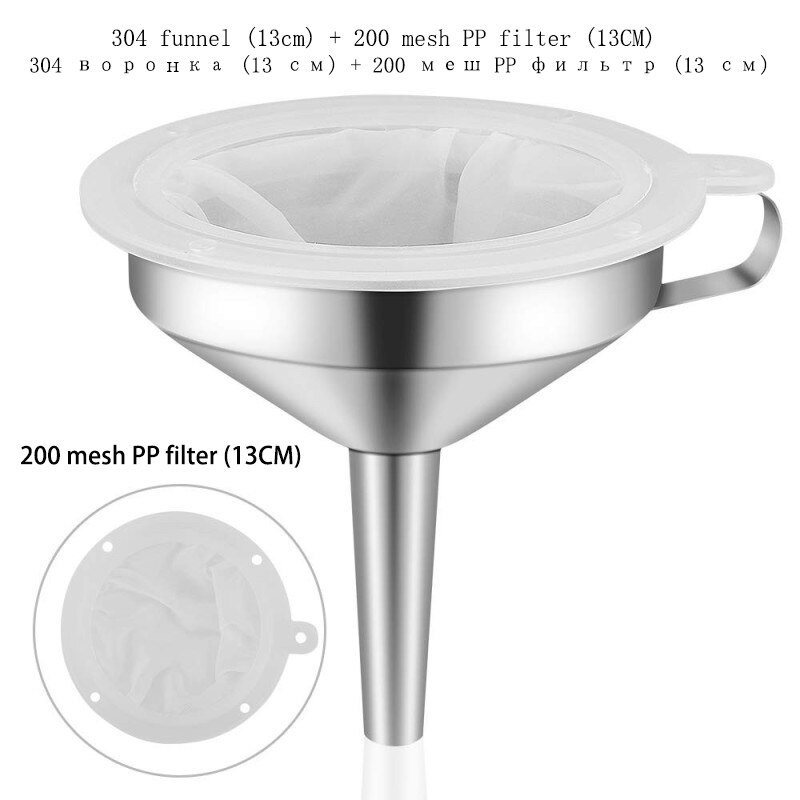 Stainless Steel Funnel Kitchen Oil Liquid Funnel Metal Funnel with Detachable Filter Wide Mouth Funnel for Canning Kitchen Tools: with PP filter