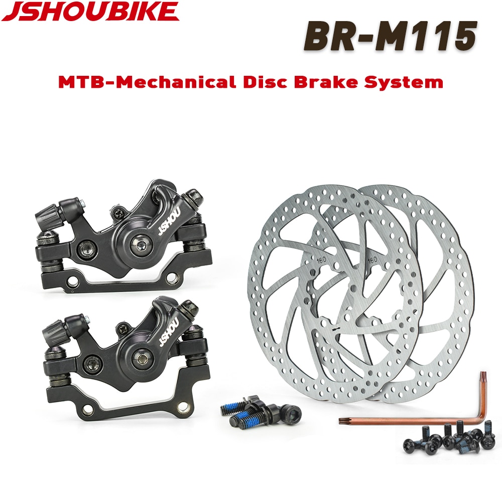 JSHOUBIKE M115 Mountain Bike Line Pull Flat Mount Dual Piston Mechanic Disc Brake 160mm Disc Brake Caliper MTB Accessories