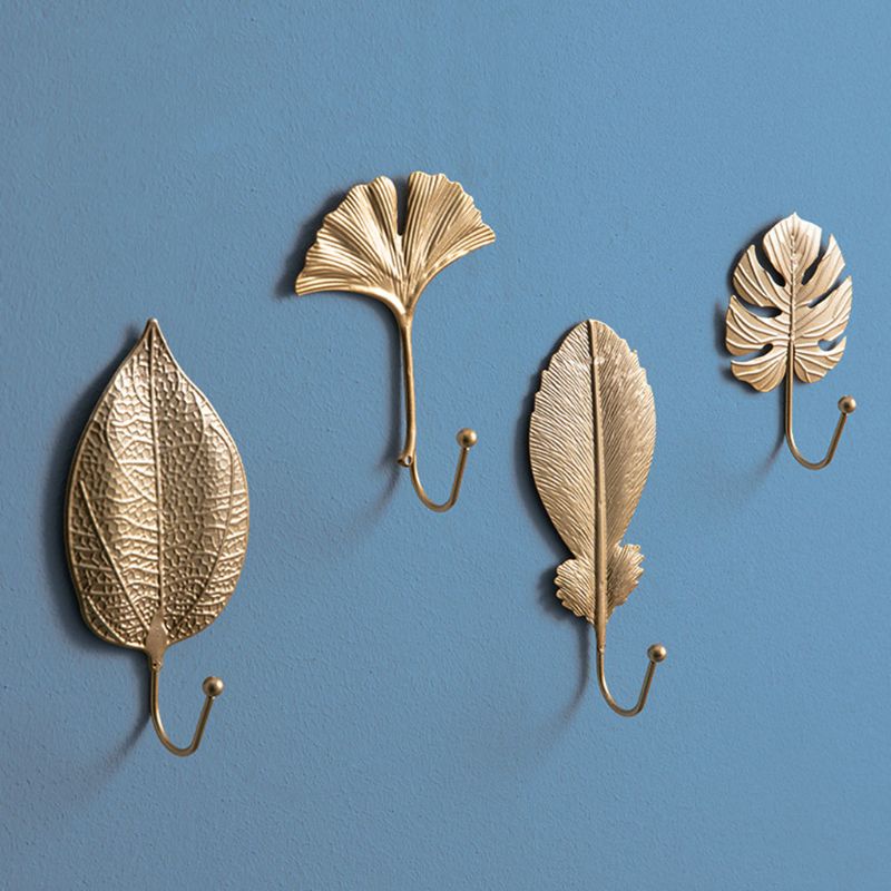Nordisk krog pungskrog gylden bladform pelsstativ vægpels nøglebøjle slår ikke hjemme væghængende dekoration