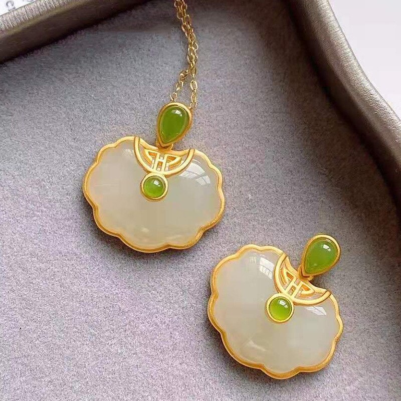 Collier pendentif Ruyi en Jade Hetian naturel, bijoux à la , amulette calcédoine, pour femmes, , S925