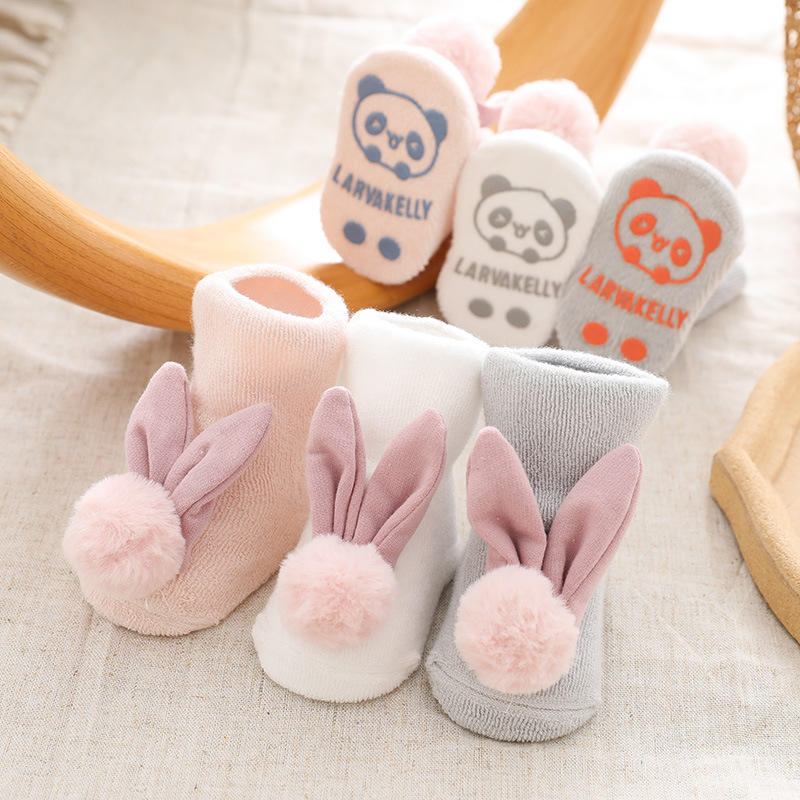 Chaussettes antidérapantes pour bébé fille, mignonnes, à semelle en caoutchouc, avec nœud d'oreille de lapin, princesse, d'anniversaire pour -né