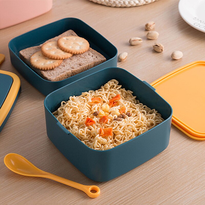 Bærbare 2 -lags sund madkasse madbeholder mikrobølgeovn frokost bento æsker med bestik madpakke