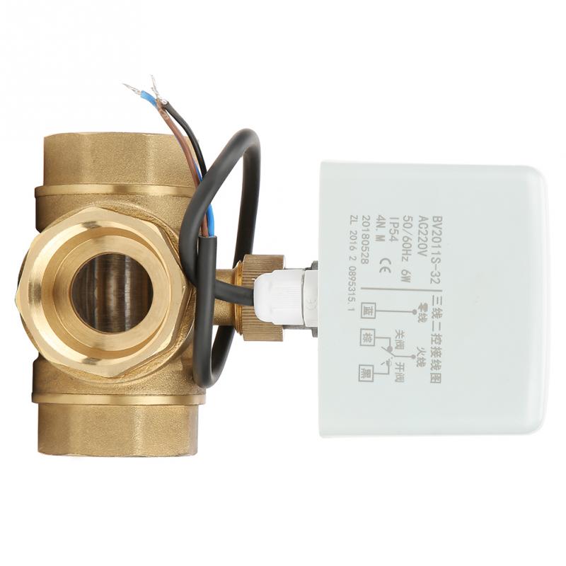 1 pcs Motorized Ball Valve DN32 G1-1/4 Brass 3 Way Motorized Ball Electrical Valve for Air Conditioner AC220V