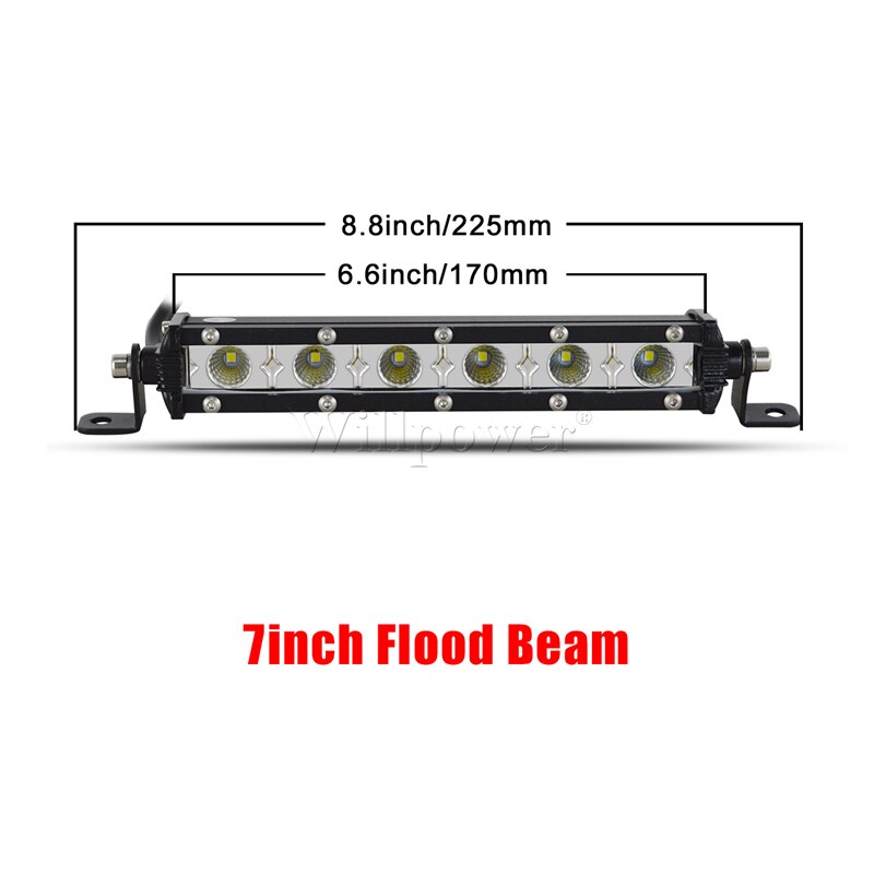 Offroad 4X4 Car Hood Bullbar 7" 13" 20" 25" 30" 38" Slim LED Light Bar Pickup UTV SUV Bumper Flood Fog Spotlights Driving Lamp: 7in Flood Beam