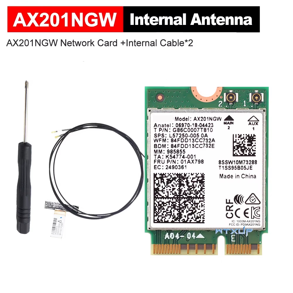 WiFi 6 Card AX201NGW 3000Mbps 2.4G/5G M.2 CNVio2 Wireless Network Card For Bluetooth 5.1 802.11AX For Laptop PC Win 10/11: black