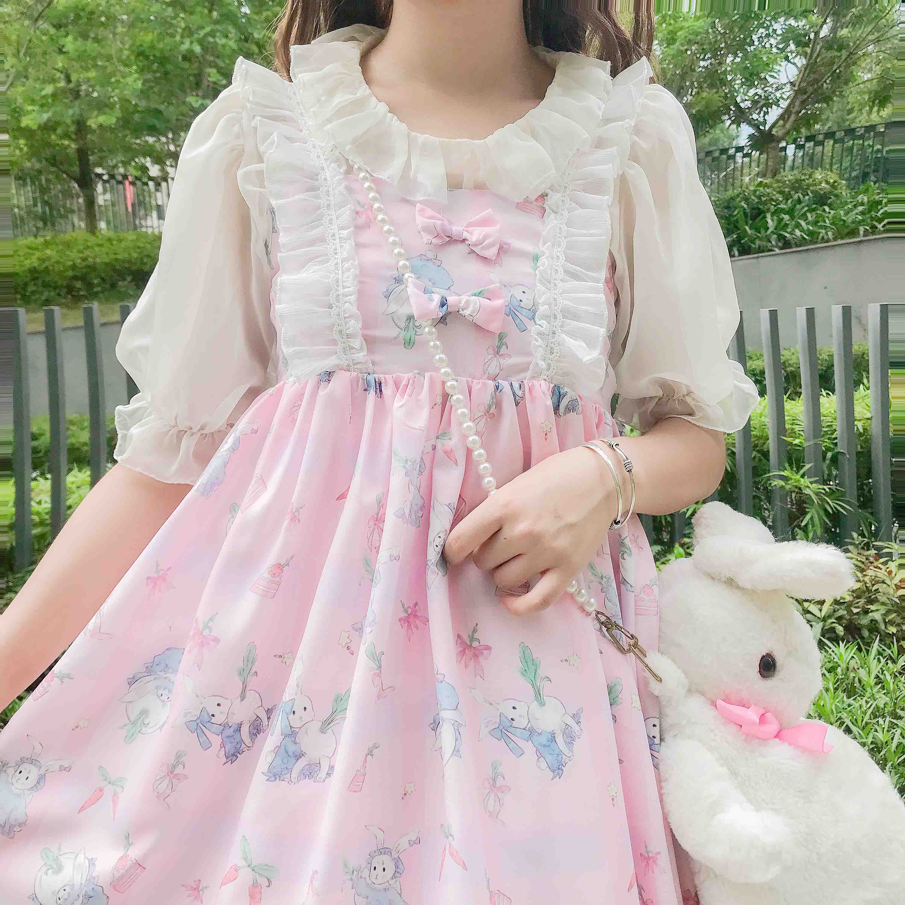 cute japanese fashion dresses Sweet Lolita Pearl Bow Princess Dress Long Sleeve Japanese Style Mesh main image 0