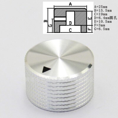 Pomo de aluminio plateado, 15,5x25x6,4mm, 8mm, potenciómetro, tapa, botón de volumen, interruptor, horno, fuente de alimentación conmutada, 4 Uds.