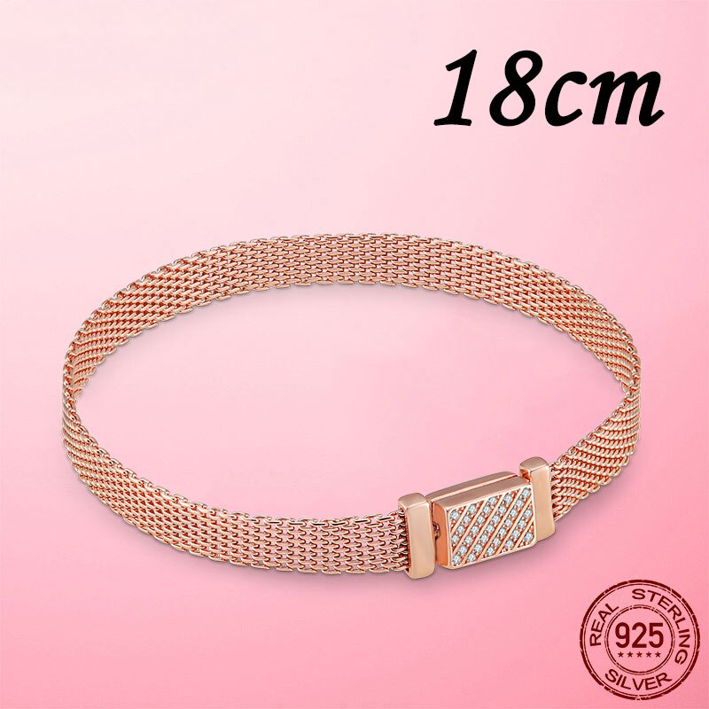 Silver Bracelet 925 Sterling Silver &amp; Rose Gold Cubic Zircon Clasp Reflection Bracelet for Women DIY Silver Jewelry: PTB026-18