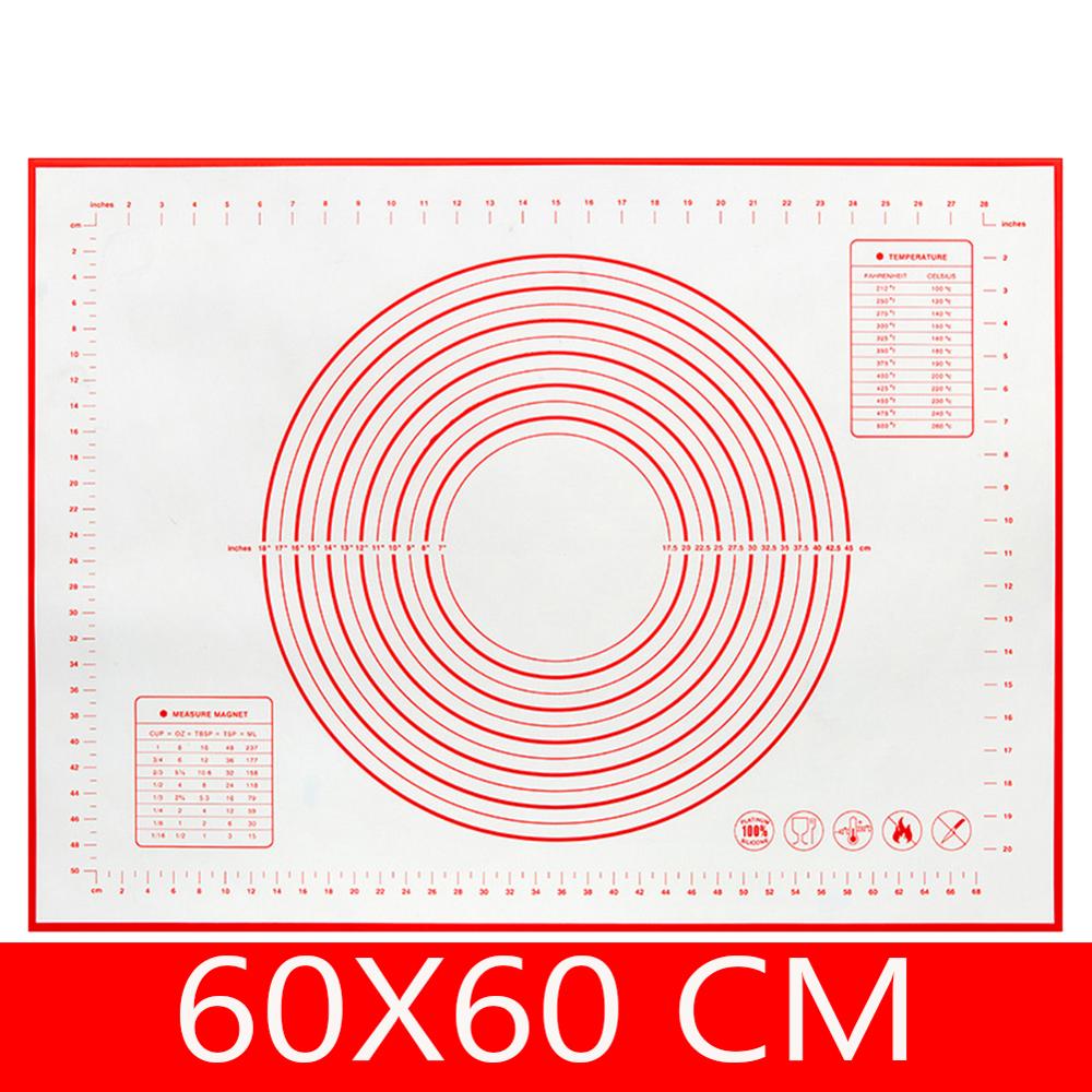Tapis de cuisson en Silicone antiadhésif avec echelle, tapis de pâte à rouler, tapis de pétrir, feuille de pâtisserie de cuisine: Red 60 60cm