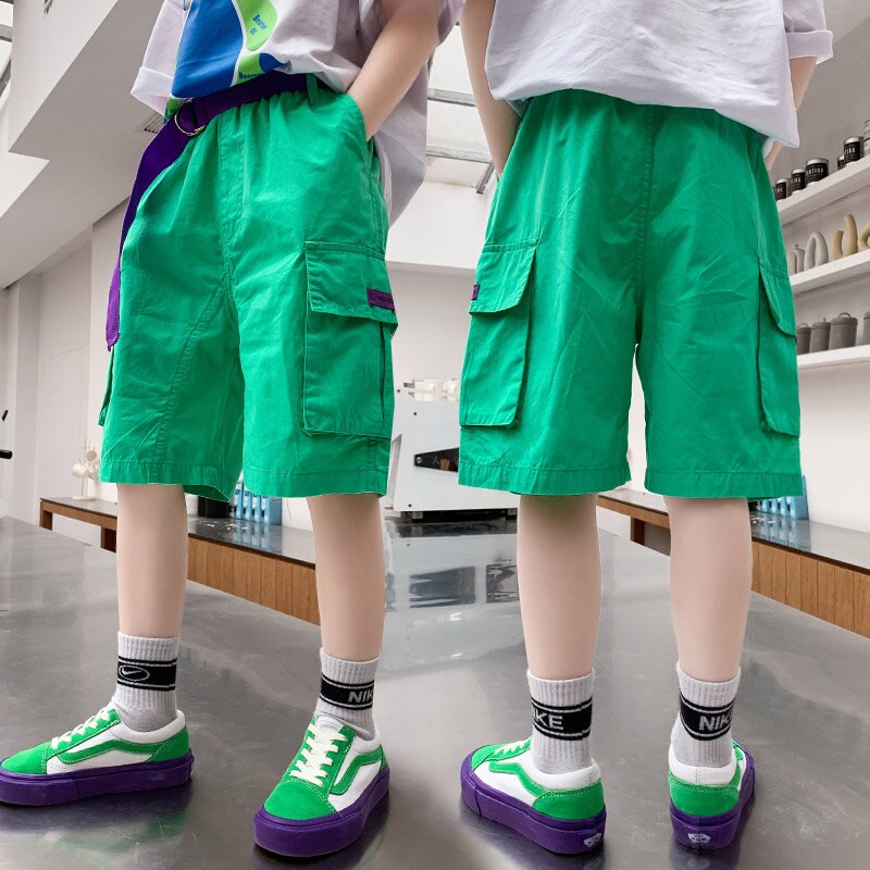 Baby Boys Shorts Casual Solid Colors Elastic Waist With Belt Pants Summer Mid Length Kids Trousers Soft Pants Children Clothes