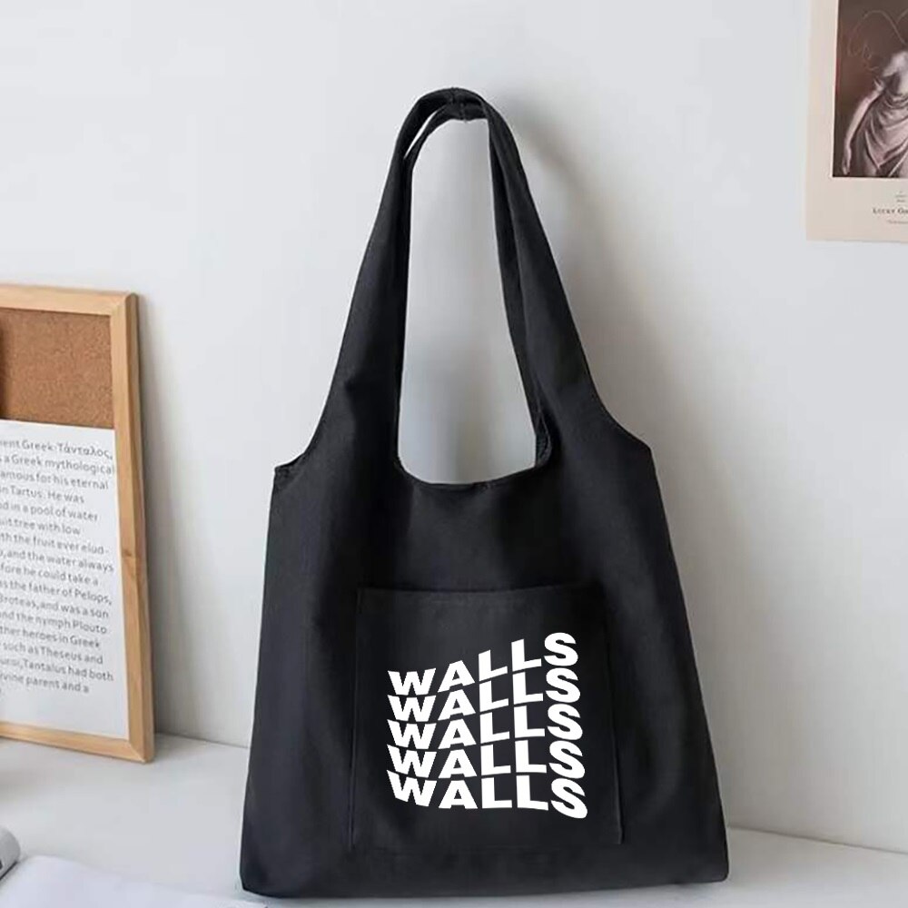 Trendy Boodschappentassen Opvouwbare Dames Canvas Schoudertassen Muren Gedrukt Student Shopper Tassen Travel Totes Werk Handtas: 5Walls019