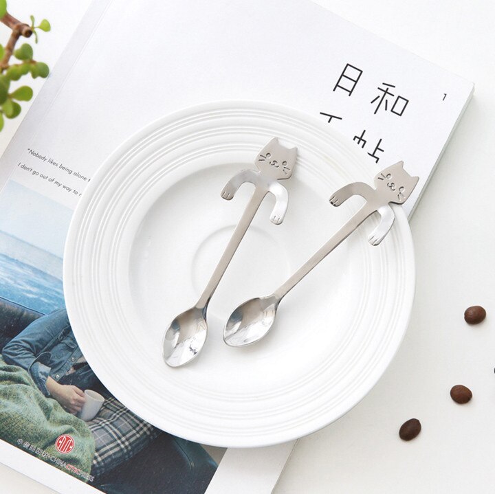 1 stück Nette Katze Löffel Langen Griff Löffel Besteck Trinken Werkzeug Küche Gerät küche zubehör küche Werkzeug Gerät