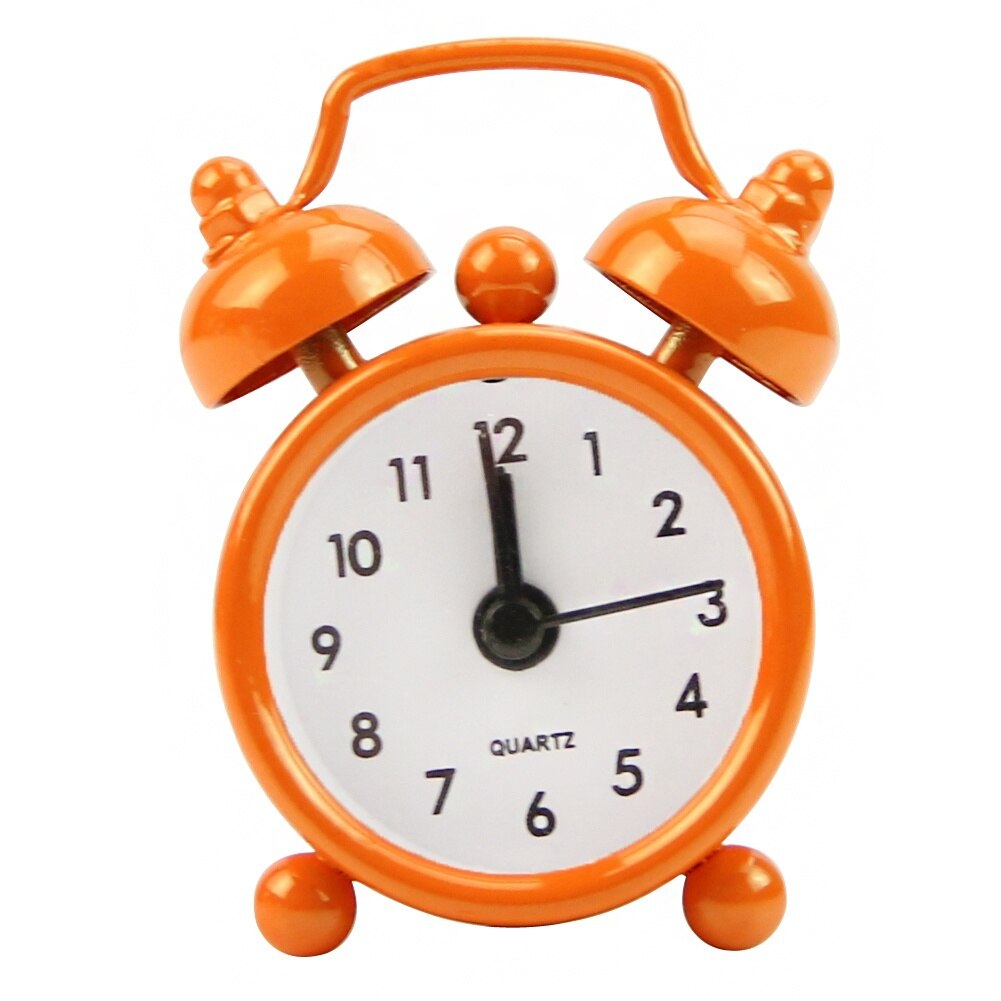 Classic Home Cute Battery Operated Analog Mini Round Bedside Desk Alarm Clock Traditional shape also suits for desk decor: Orange