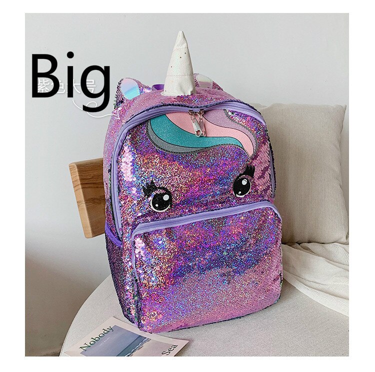 Unicornio lentejuelas niños Mochila de niños bolsas para la escuela Mochila para chicas adolescentes de dibujos animados lindo mochilas grandes Mochila: C