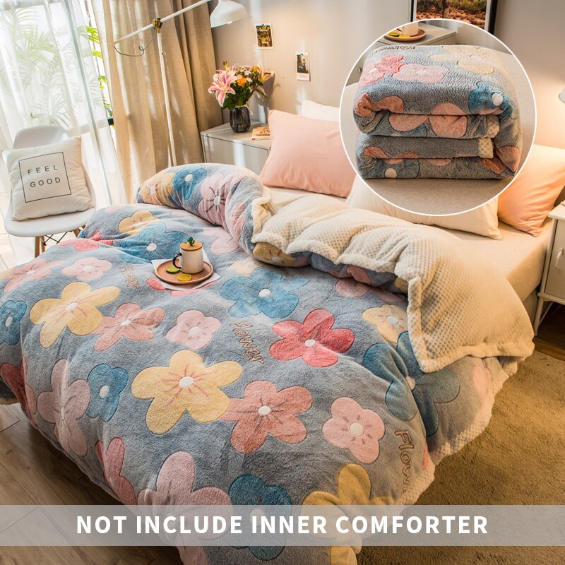 Winter Warm Thicken Fleece Flannel Duvet Cover Cartoon Flower Dog Avocado Pattern Adult Kid Comforter Cover Bedding Home Decor: Model 1-2 / duvet cover150x210cm