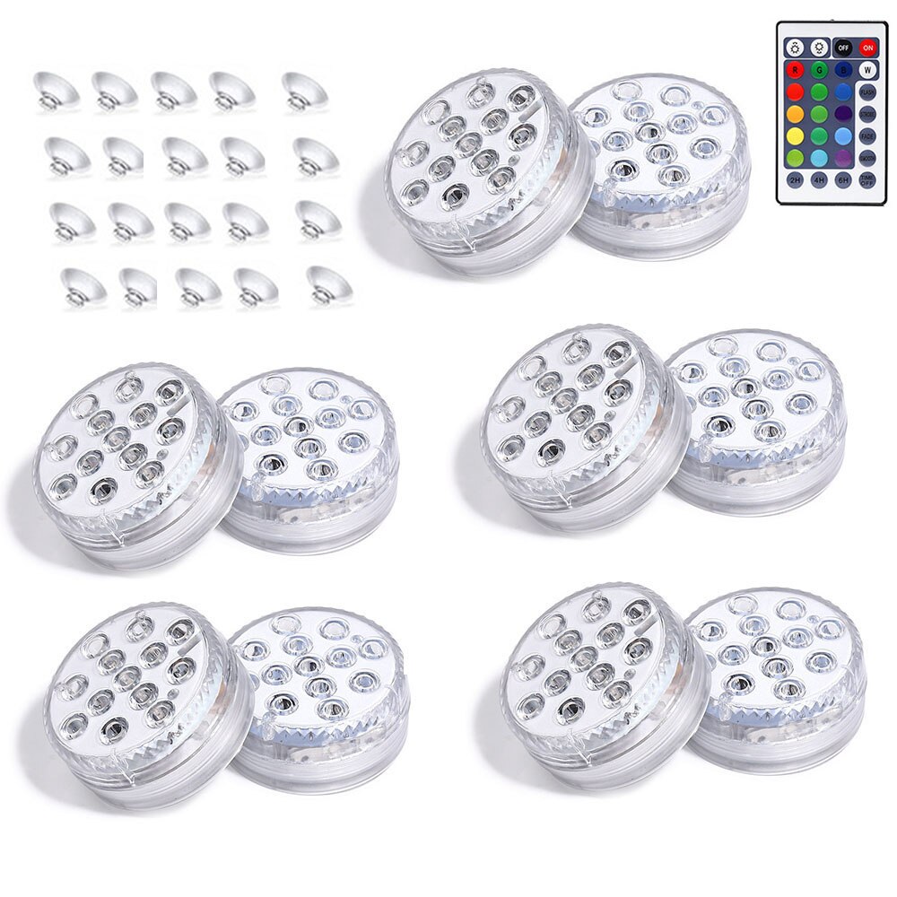 Onderwater led-lamp met 13 leds rgb, onderwatervislamp, op batterijen werkend, infrarood afstandsbediening, draadloze, meerkleurige badlampen: 10 stuks / Met batterij