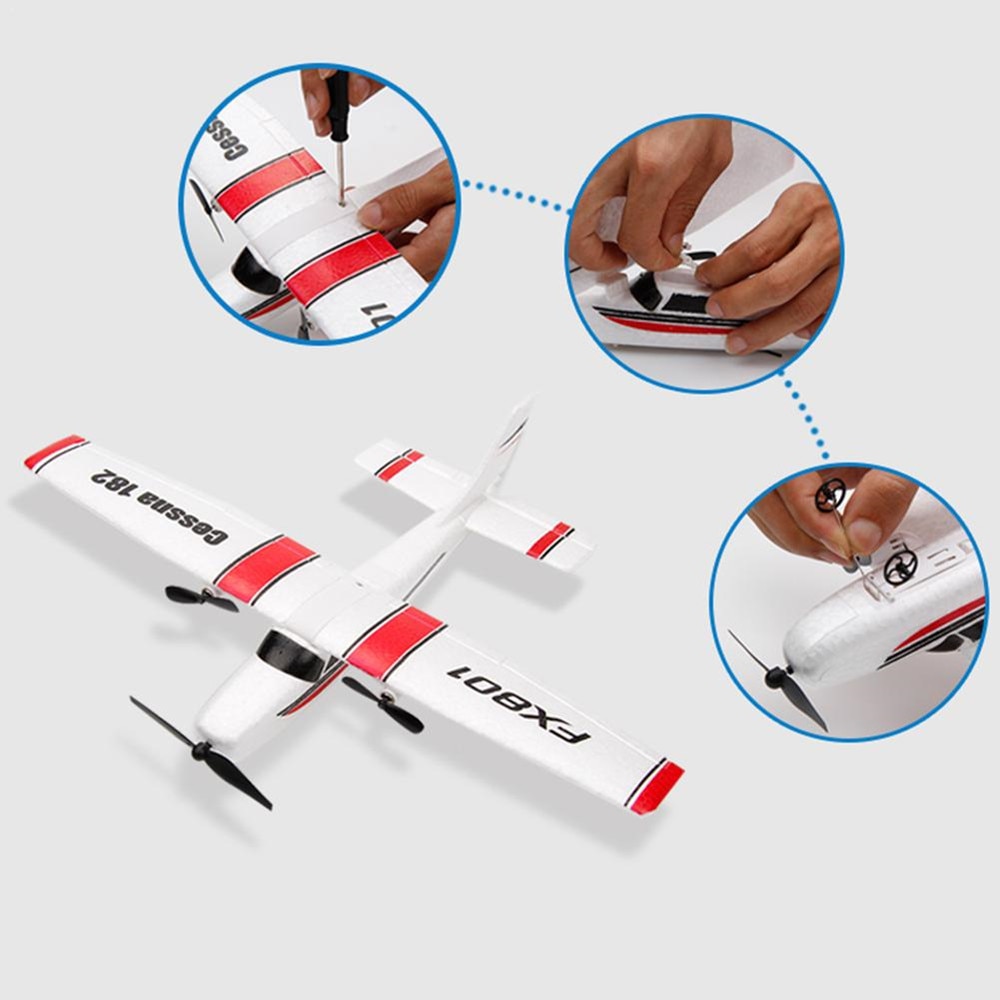 RC Airplane Cessna 182 FX801 310mm Wingspan Remote Control DIY Aircraft Fixed Wing Plane for Beginner Toys Built-In Battery