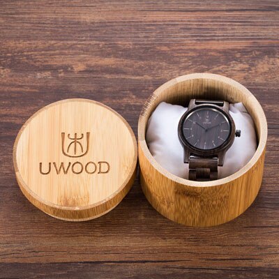 Herenhorloges topmerk luxe dameshorloge houten polshorloges leren of houten band relogio masculino: Zwart met geschenkdoos
