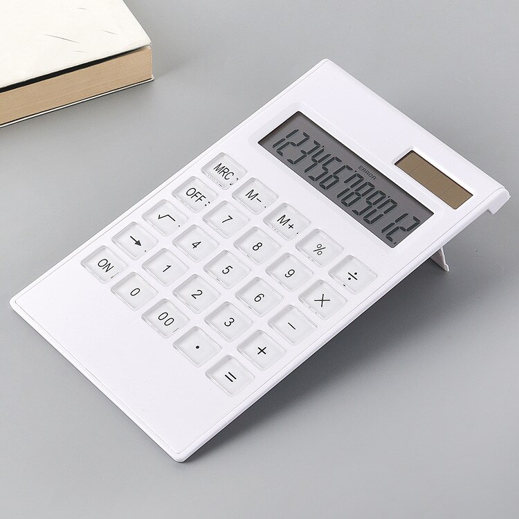 Portable Solar Powered Calculator 12 Bit Dual Power Solar Desktop Computer Thin Crystal Keypad White Calculator: Default Title