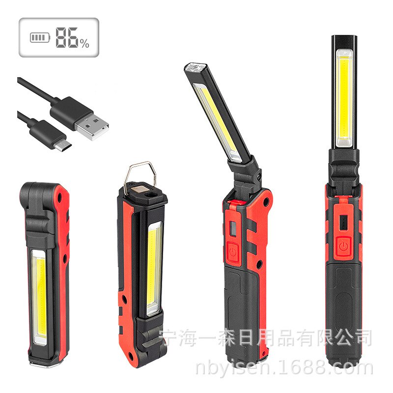Cob Draagbare Spotlight Werk Licht Led Usb Oplaadbare Power Bank 2 Modi Haak Case Magnetische 18650 Batterij Waterdicht