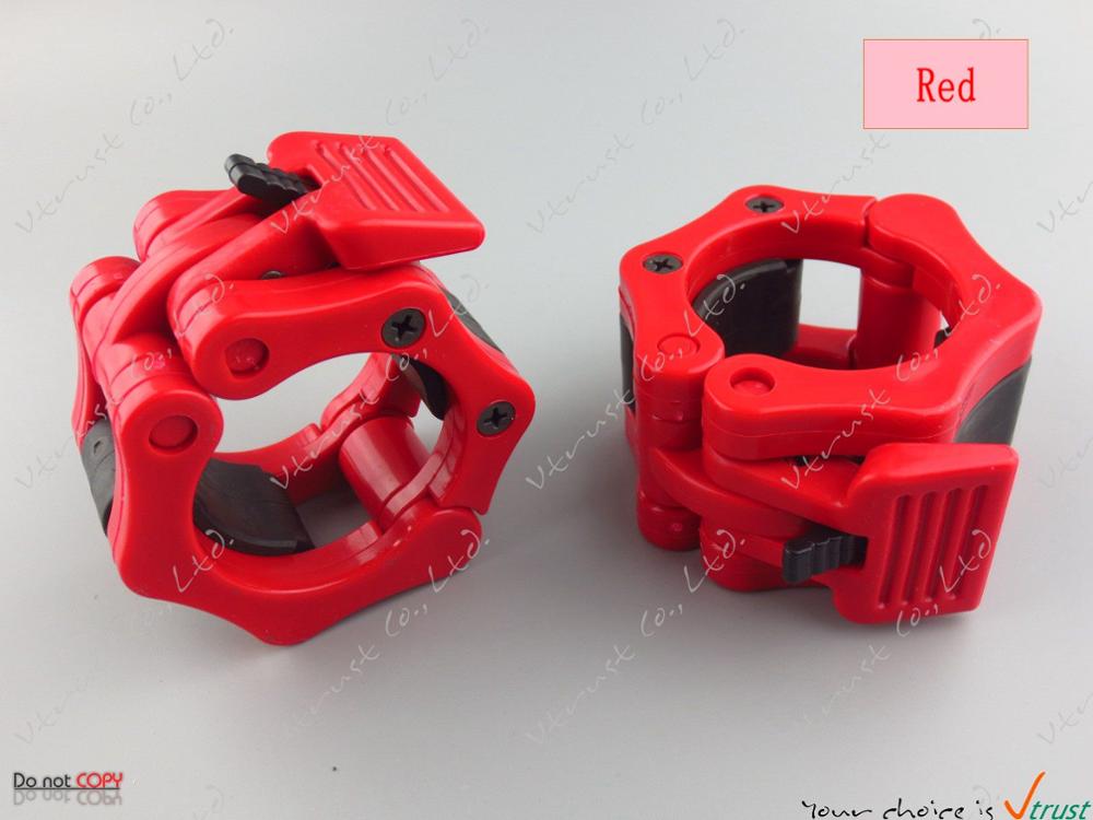 Metal 50mm / 2" Lock Jaw collars standard barbell quick collars weight lifting gym easy lock collars NPGL (NPFL): LJC-Red
