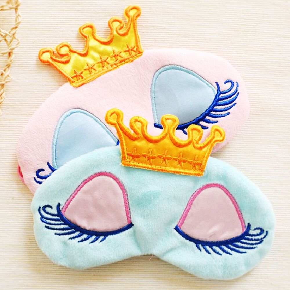 Lovely Pink/Blue Crown Sleeping Mask Crown Eyeshade Eye Cover Travel Cartoon Long Eyelashes Blindfold Travel Accessories