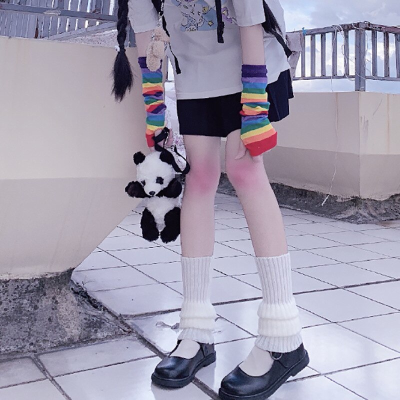 Calentadores De Piernas Para Mujer Estilo Y2K Kawaii - Mangas De Punto Acrílico, Talla única, Diseño Acampanado Harajuku