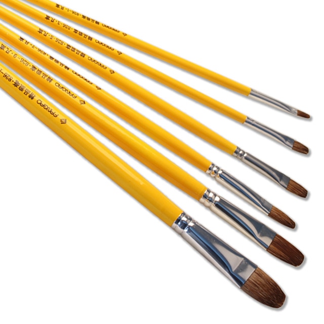 6 Stuks. Gele Houten Pole Art Brush Set Van Paard Haar Aquarel Acryl Penselen Voor Olieverf Tekening Art Boek Leveranties