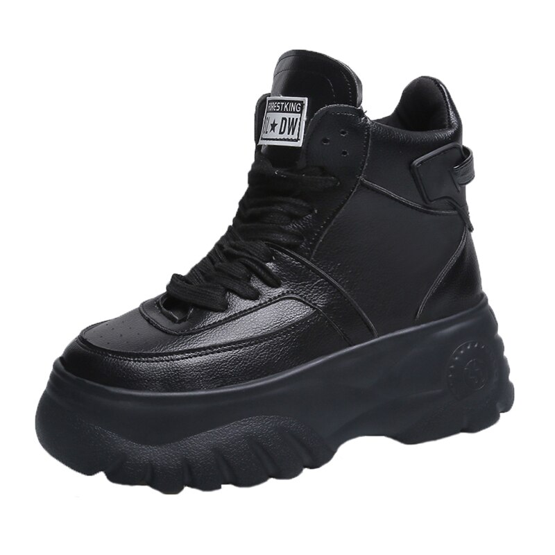 Chunky Women's Platform Sneakers Height Increase Outdoor Running Shoes High Ankle Female Urban Shoes Footwear Girls: Black / 6.5