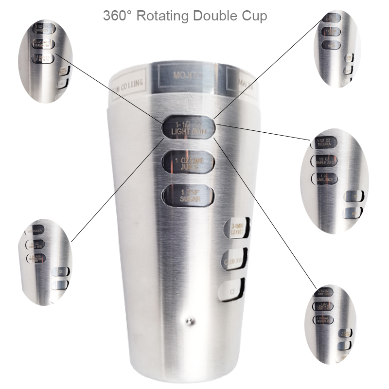 Stainless Steel Built-in 700ml Cocktail Shaker with Recipe Guide Rotation