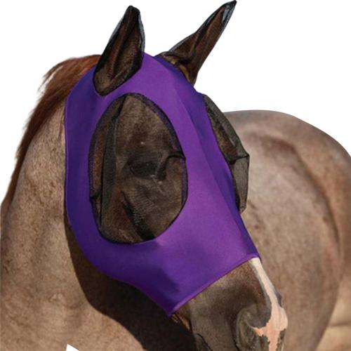 Mascarilla antimosquitos de malla transpirable, ligera y cómoda para la cabeza de caballo, con orejas, máscara de mosca de caballo con cubierta Nasal, cuidado de caballo: Morado
