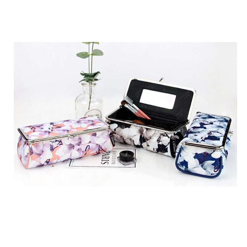 Bolso de maquillaje de a la para mujer con espejo pequeño organizador cosmético de viaje maquillaje lápiz labial pincel Caja de Herramientas caja de almacenamiento