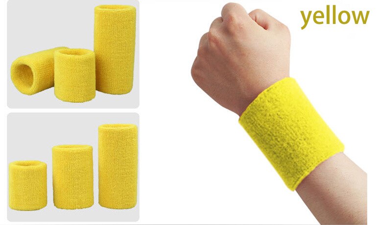 Muñequera deportiva de 8cm para hombre y mujer, 100% de muñeca de algodón para el sudor, Protector para tenis, baloncesto y bádminton: Yellow