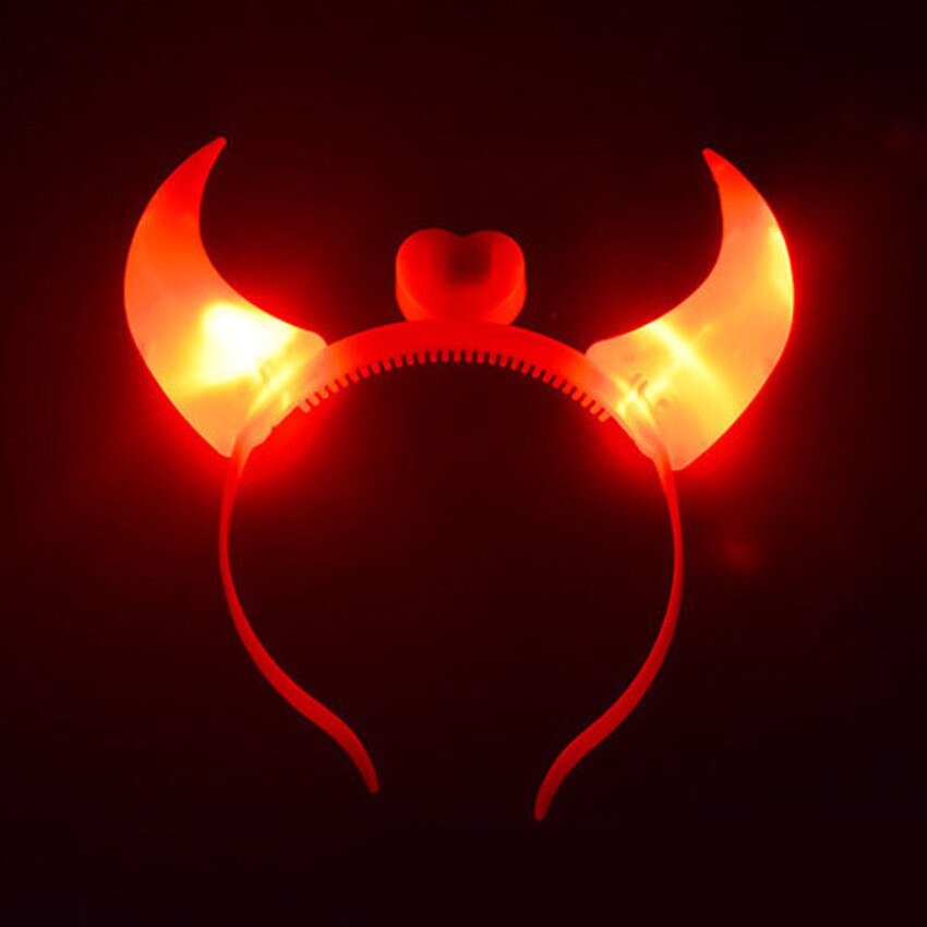 Ledt djævelens horn lyser op i hovedbåndet blinkende horn halloween og julefest indretning fest glitter hovedtøj dæmon horn fluffy plys: Rød