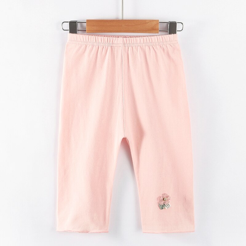 Girls Knee Length Kid Five Pants Solid Color Children Cropped Trousers Spring-Summer All-matches Bottoms Leggings Floral Sweet: Pink / 100cm