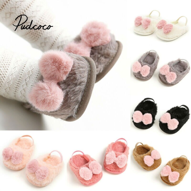 Mærke sødt lille barn nyfødt baby kravlesko dreng pige pom pom bue lam hjemmesko prewalker trænere baby sko 0-18m 11-13cm