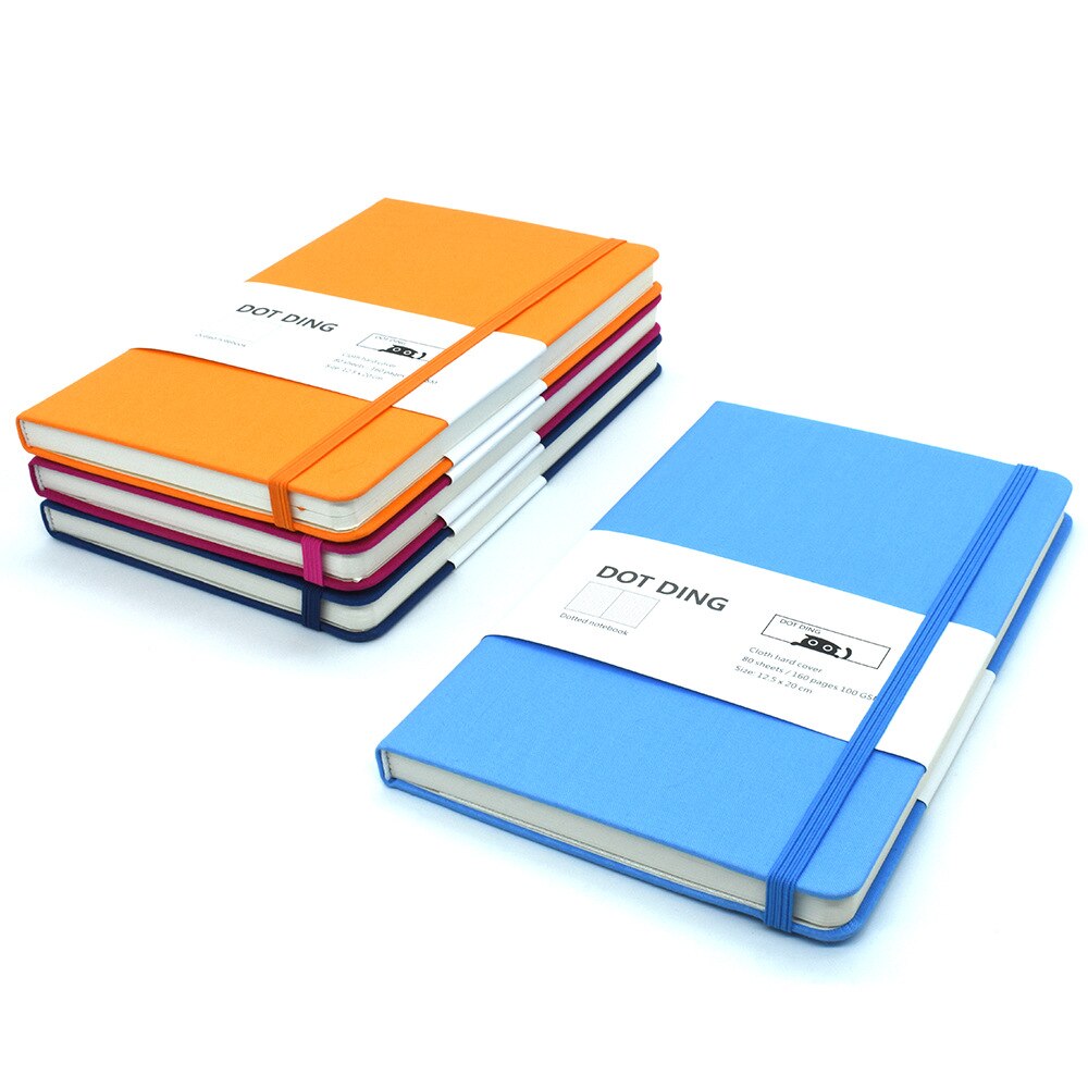 A5 Dot Notebook Spots Matrix Linen Cover with Bookmarks Blank Diary Book Dotted Line Bullet Page Thick Note Book