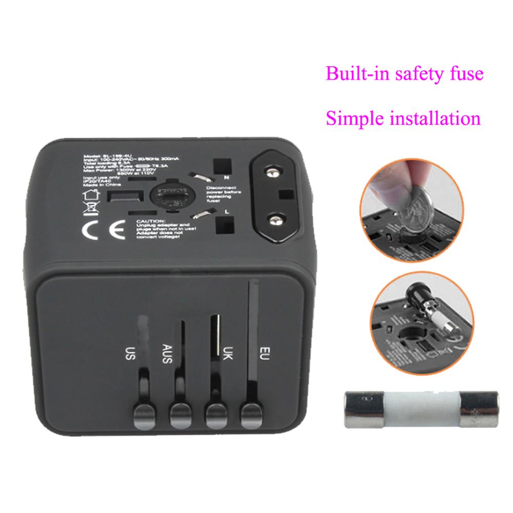 Travel Adapter International Universal Power Adapter All-in-one with 3.4A 4 USB Worldwide Wall Charger for UK/EU/AU/US plug