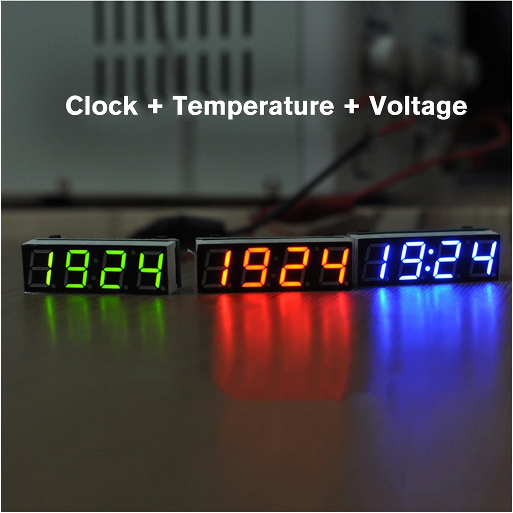 3 in 1 Digital LED Time Clock Temperature Voltage Module Mini Voltmeter Thermometer for Car Arduino Electronic DIY