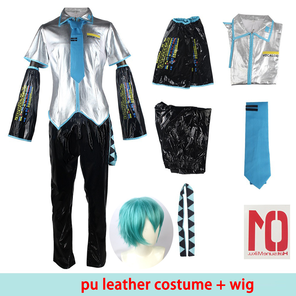 Peluca de disfraz de Miku para hombre, tamaño europeo, conjunto completo de tela de cuero plateado, traje de tela, uniforme de estilo masculino Miku: L / Gris